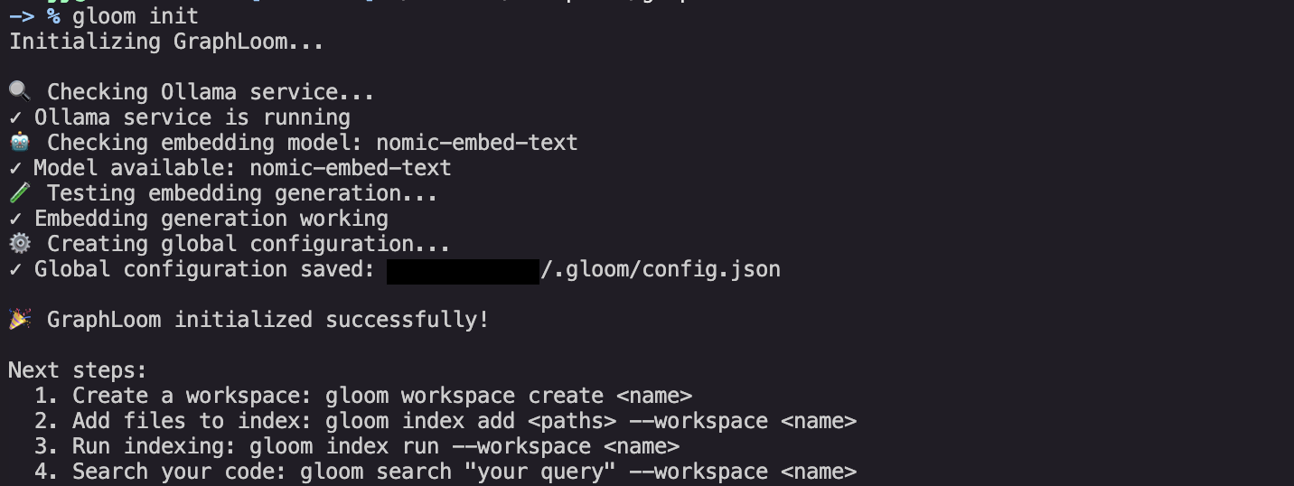 GraphLoom initialization command showing setup of local vector database and configuration