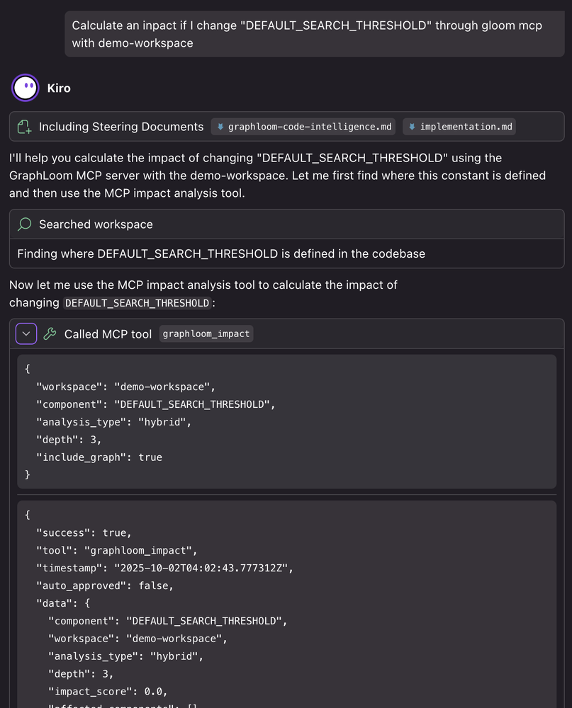 GraphLoom MCP integration allowing AI agent to query context using natural language