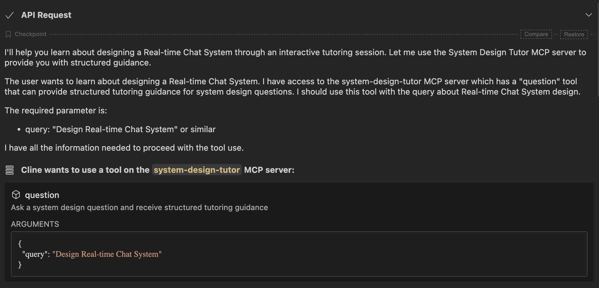 AI Tutor processing the query using RAG