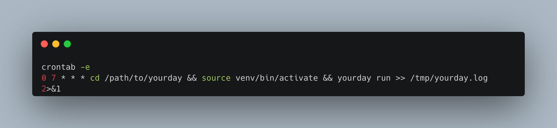 Cronjob configuration for scheduling YourDay agent to run daily at 7 AM